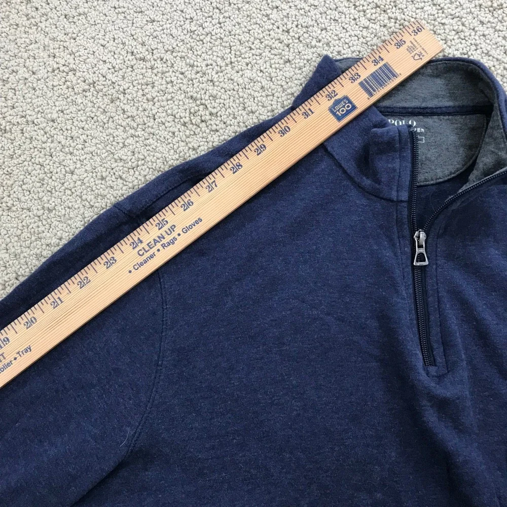 Polo Ralph Lauren Mens Quarter Zip Pullover Navy Blue Heather Red Pony Large